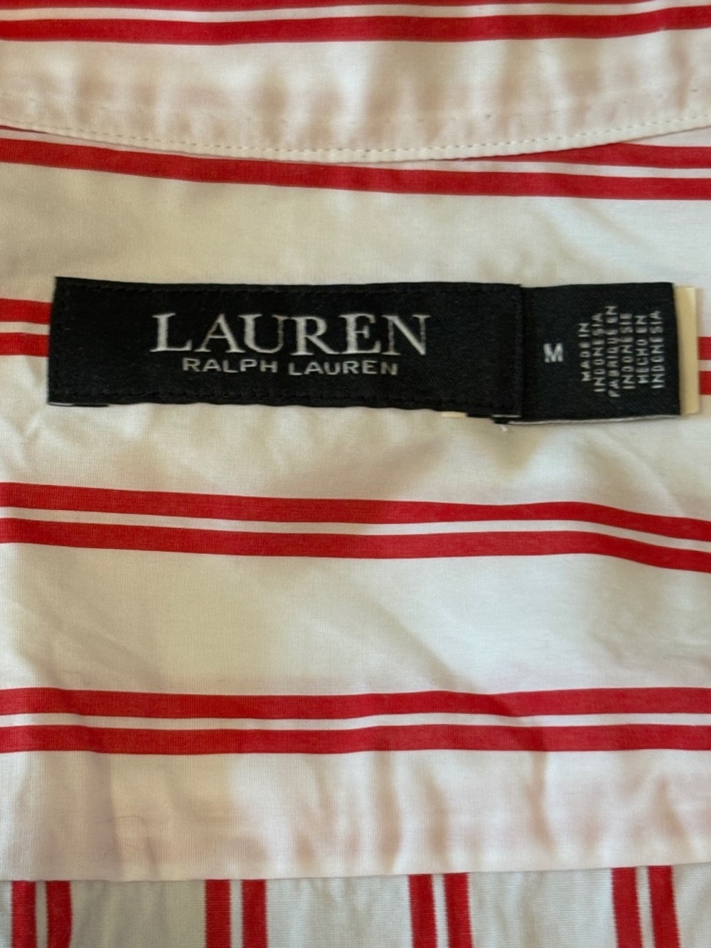 LAUREN RALPH LAUREN Relaxed Fit Striped Broadcloth Shirt White & Red Sz M - Picture 6 of 9